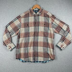 Tommy Bahama Button Up Shirt Plaid Red‎ Maroon Large Men's Shirt Cotton Collard